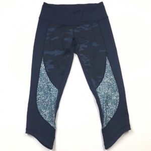 Lululemon Wunder Under Crop‎ Blue Camo Leggings Women’s Sz 6